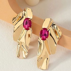 Golden Pink Ruby Earrings